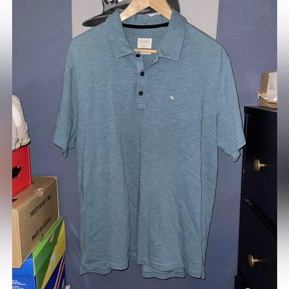 Rag & Bone New York Standard Issue Polo Shirt XL Blue Solid Short Sleeve Men's - Picture 1 of 7